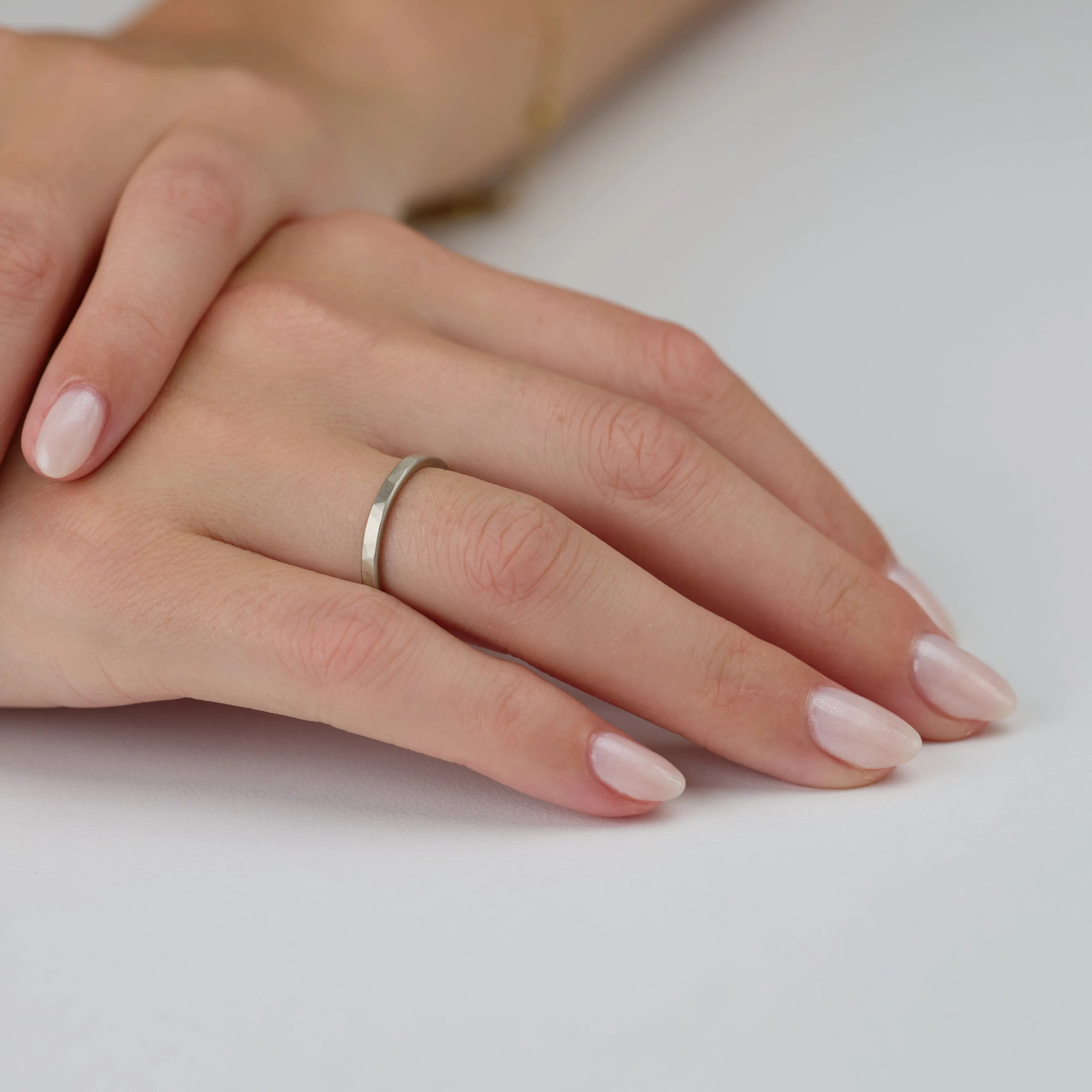 2mm Hammered White Gold Band,Men Rings