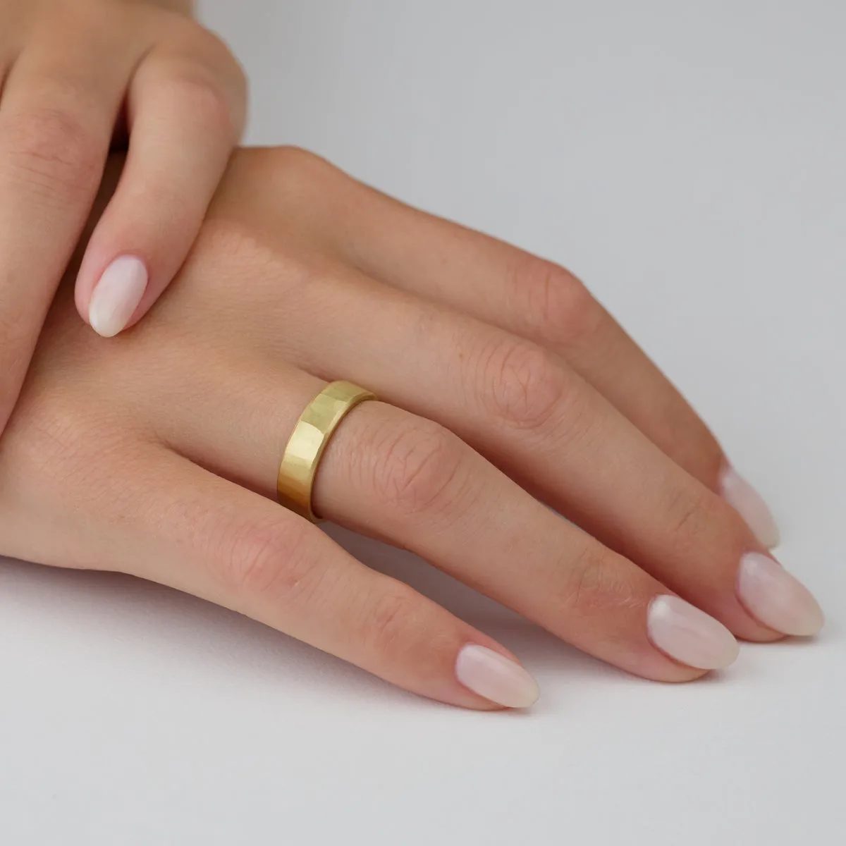 6mm Hammered Gold Band,Men Rings
