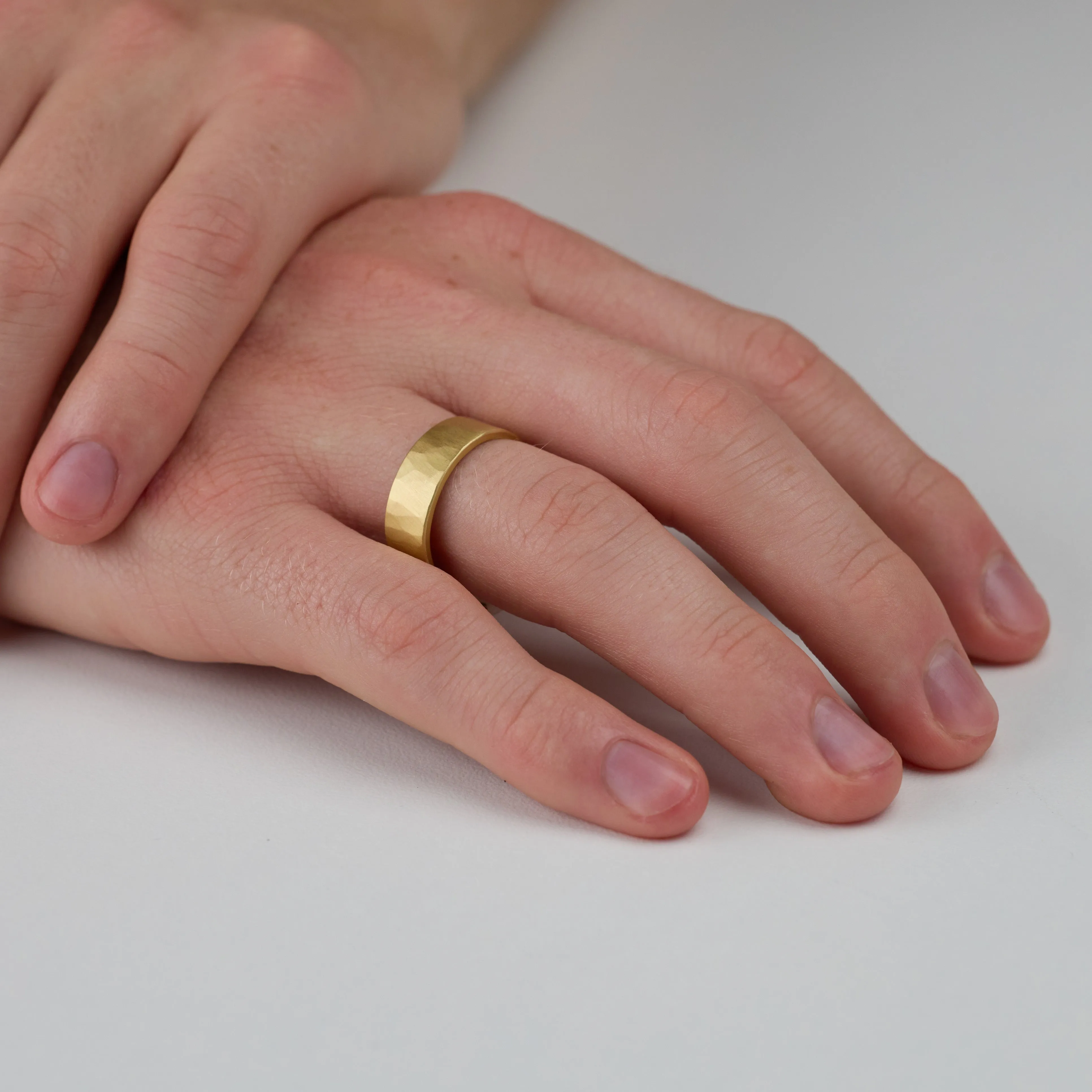 7mm Hammered Gold Band,Men Rings