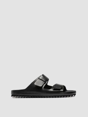 AGOR 010 - Black Leather Slide Sandals,Men Sandals