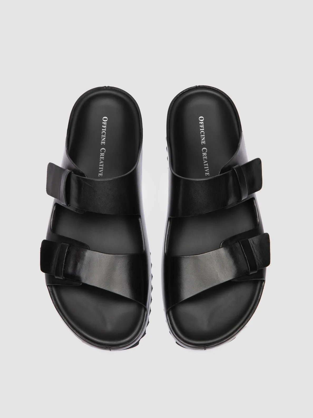 AGOR 010 - Black Leather Slide Sandals,Men Sandals