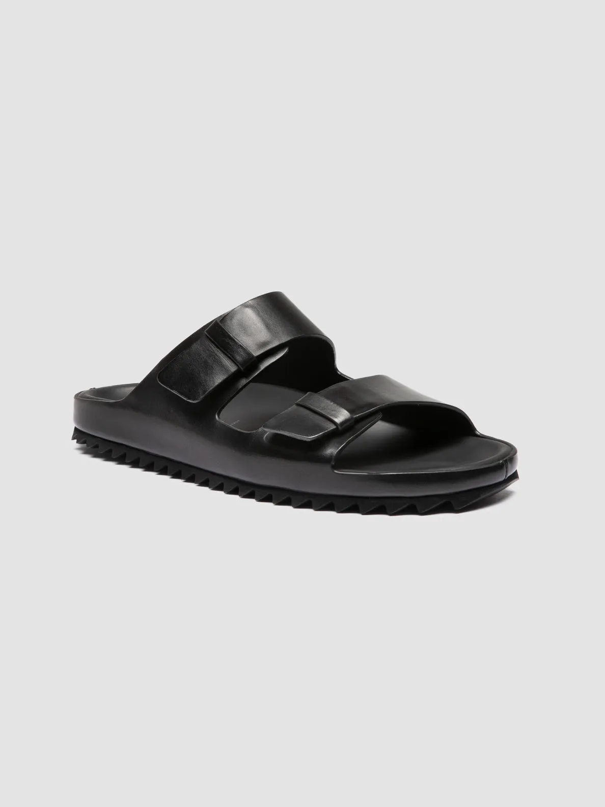 AGOR 010 - Black Leather Slide Sandals,Men Sandals