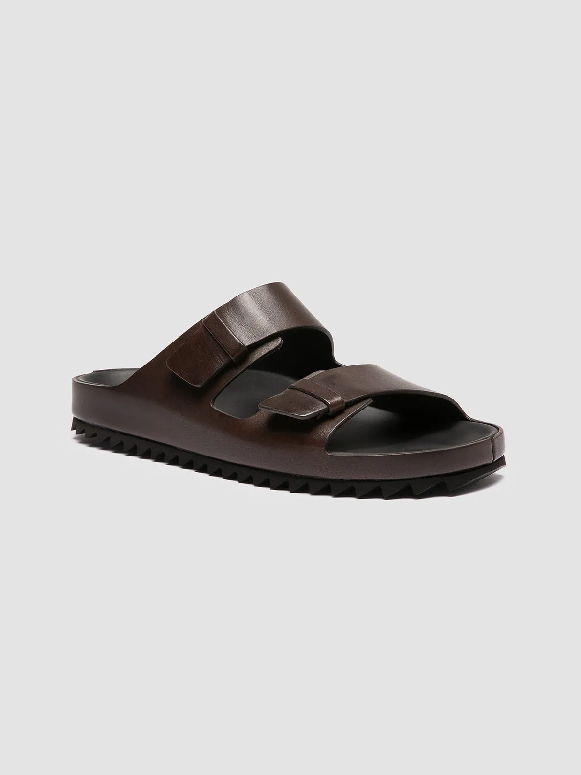 AGOR 010 - Brown Leather Slide Sandals,Men Sandals