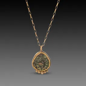 Ancient Indian Coin Necklace with Five Diamonds,Jewelry Delicate & Elegant