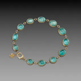 Apatite Linked Bracelet with 22k Disk Charm,Jewelry Delicate & Elegant