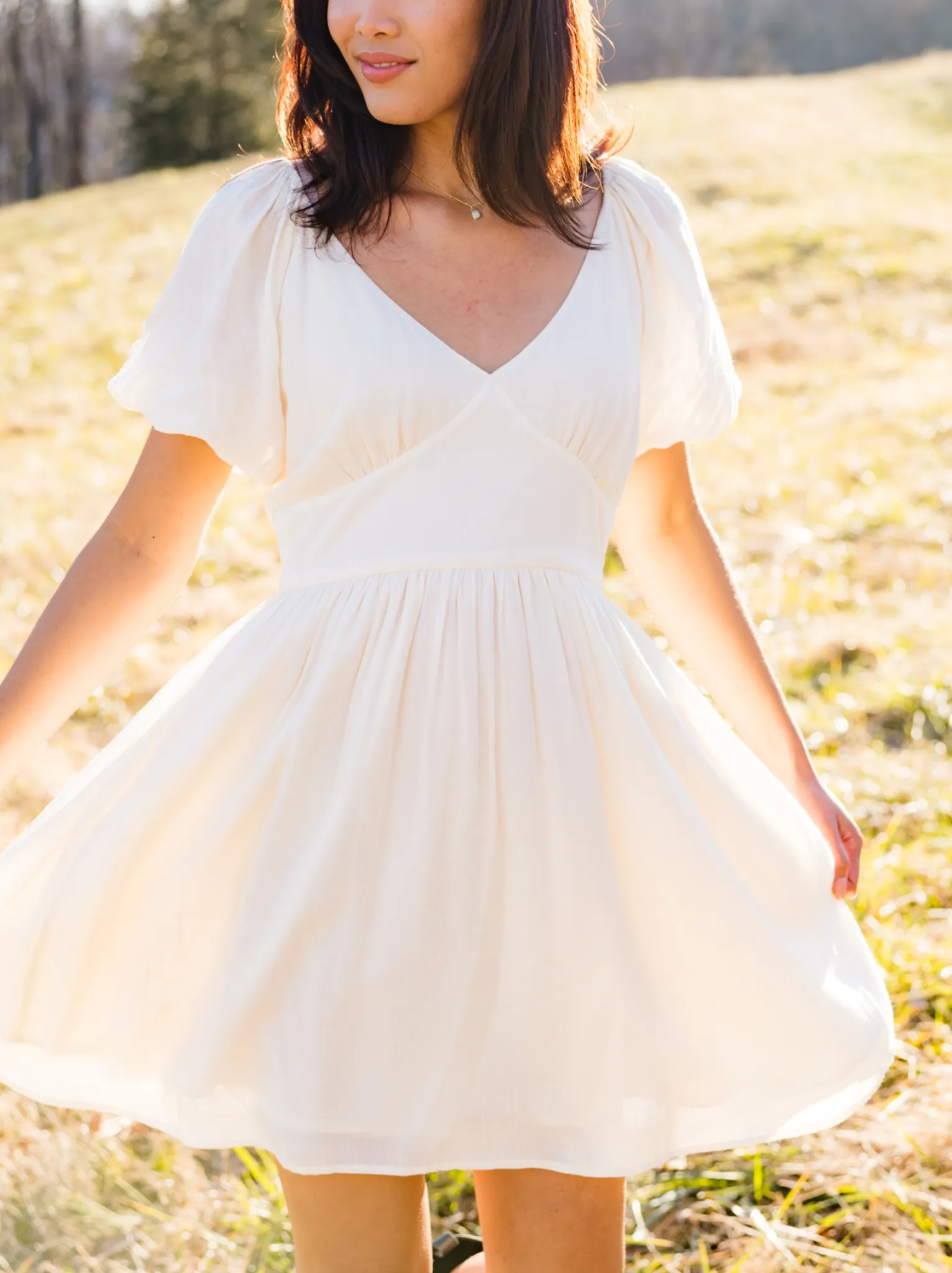 Arden Ruched Mini Dress - White,Women Dresses