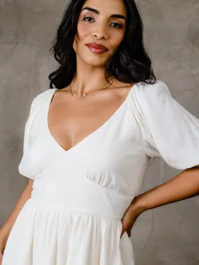 Arden Ruched Mini Dress - White,Women Dresses