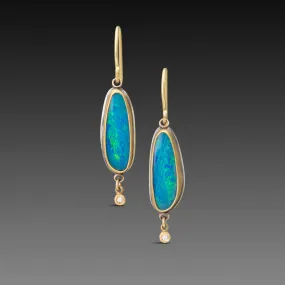 Australian Opal Earrings with Diamond Drops,Jewelry Delicate & Elegant
