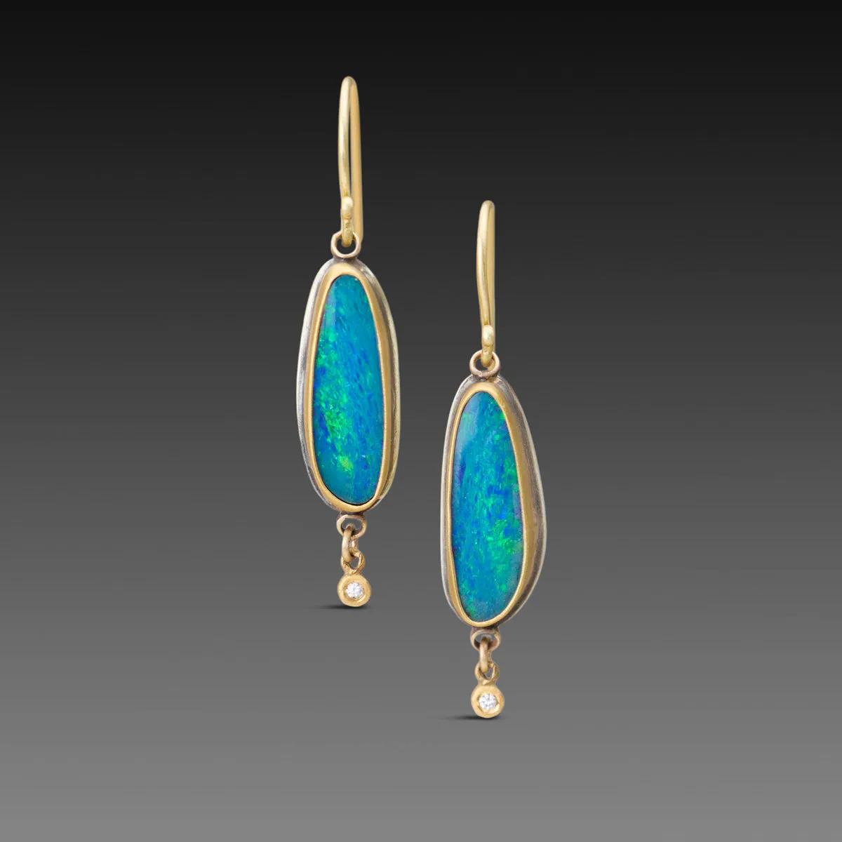 Australian Opal Earrings with Diamond Drops,Jewelry Delicate & Elegant