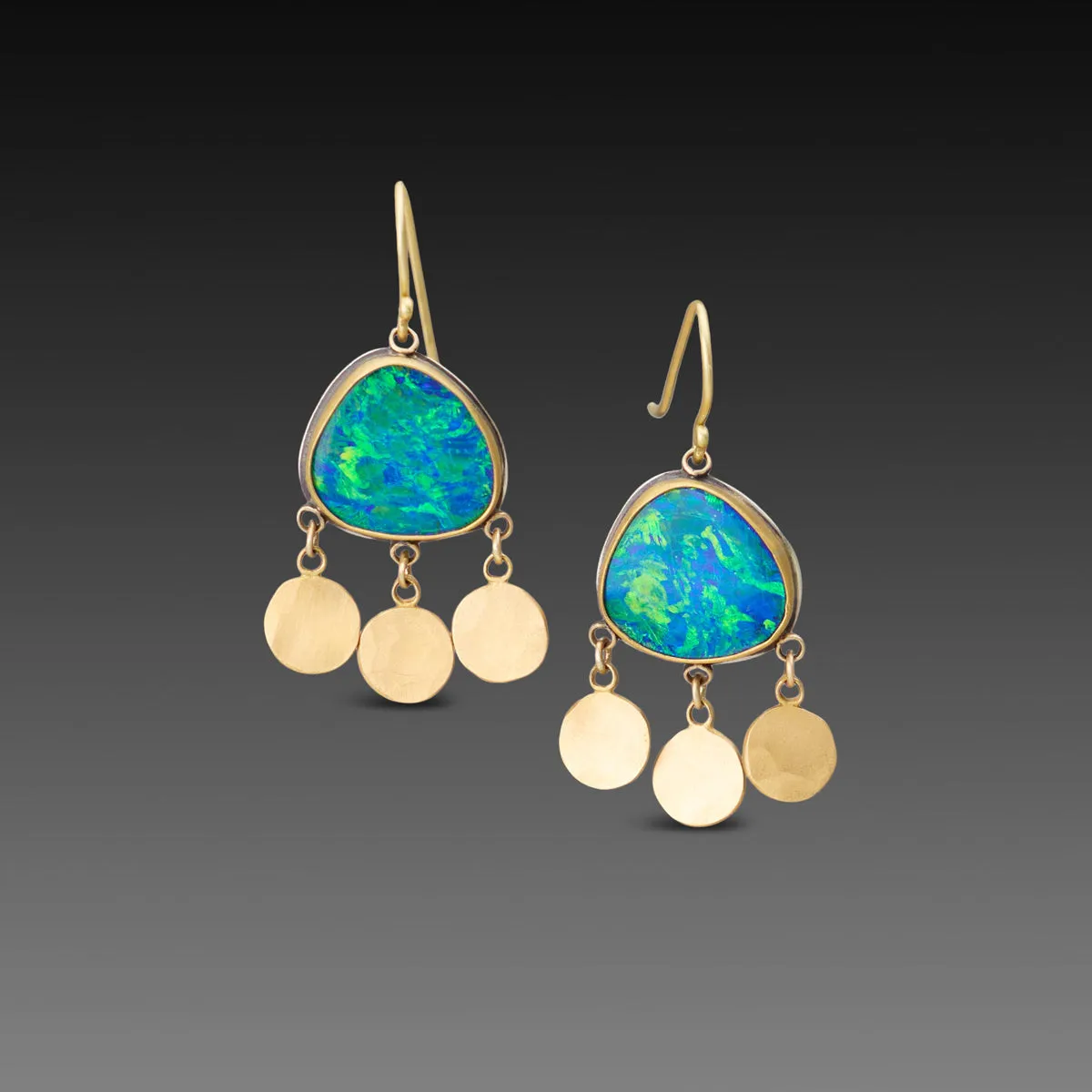 Australian Opal Earrings with Gold Fringe,Jewelry Delicate & Elegant