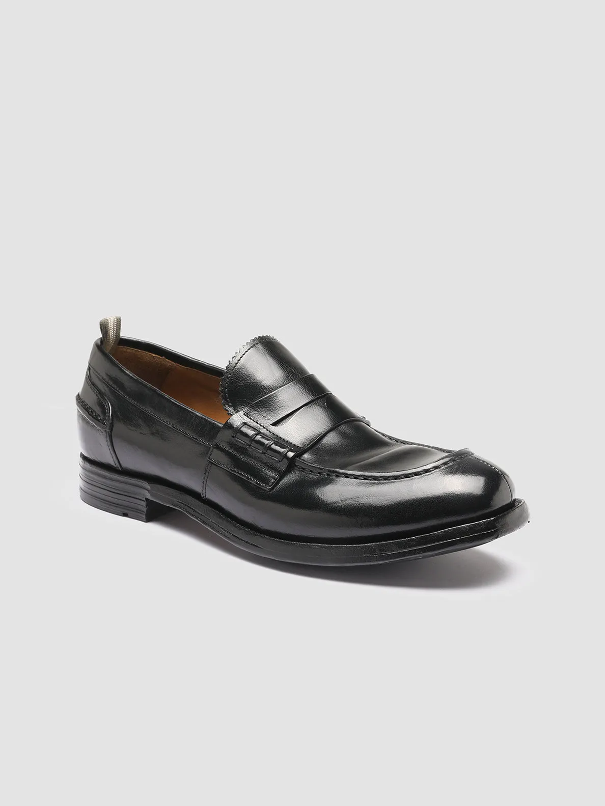 BALANCE 011 - Black Leather Penny Loafers,Men