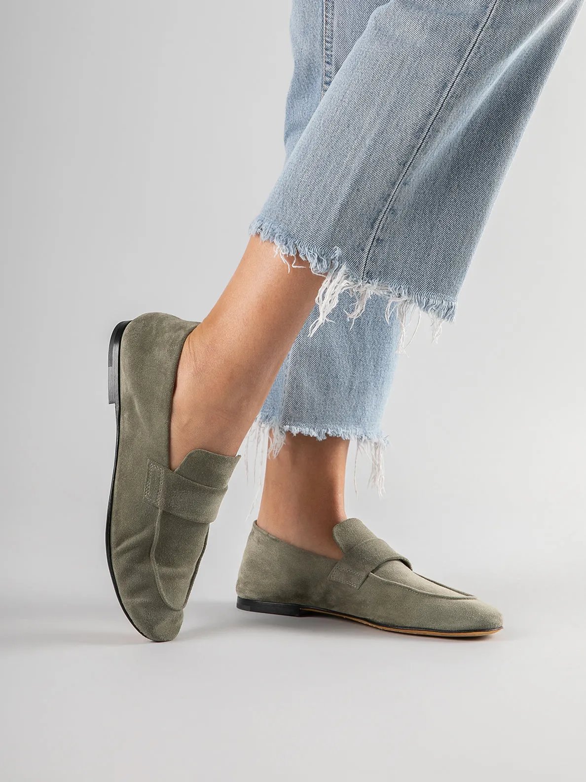 BLAIR 001 - Taupe Suede Loafers,Women