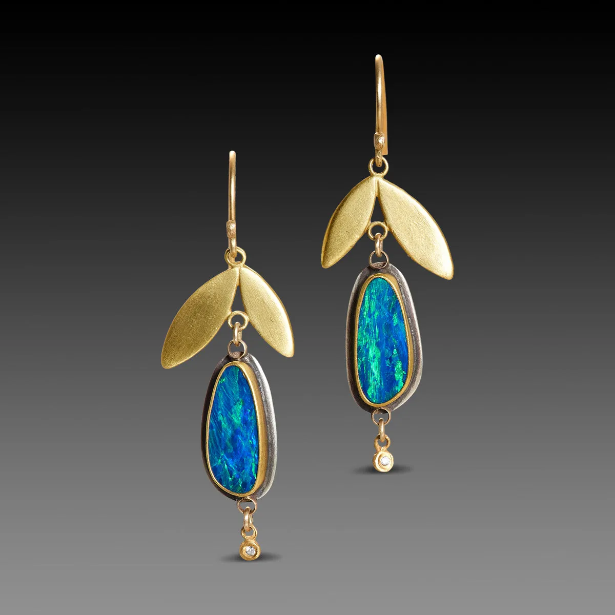 Boulder Opal Earrings with Double Leaf,Jewelry Delicate & Elegant