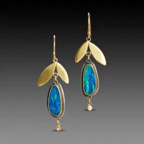 Boulder Opal Earrings with Double Leaf,Jewelry Delicate & Elegant