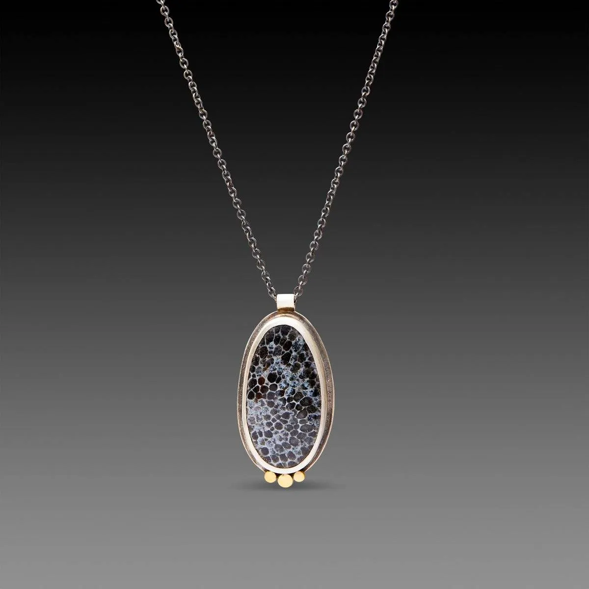 Bryozoan Fossil Necklace with Three Gold Dots,Jewelry Delicate & Elegant