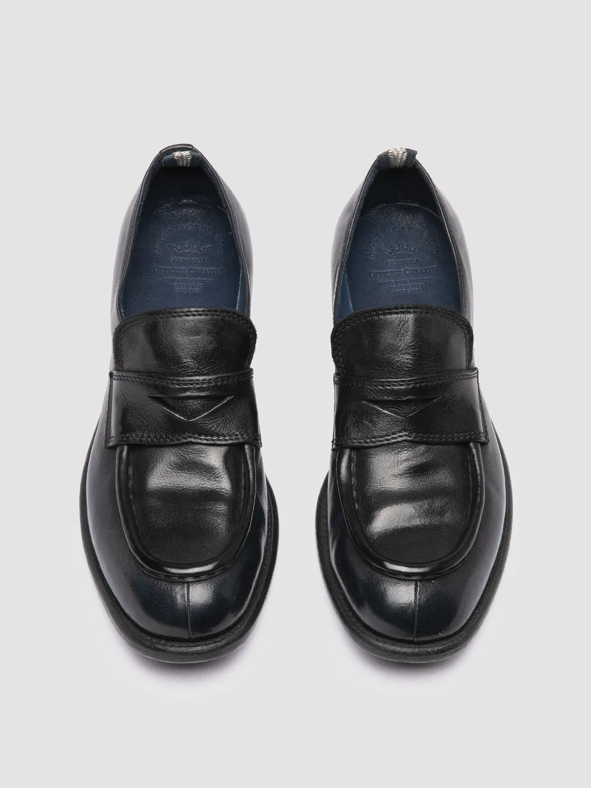 CALIXTE 020 - Navy Leather Penny Loafers,Women