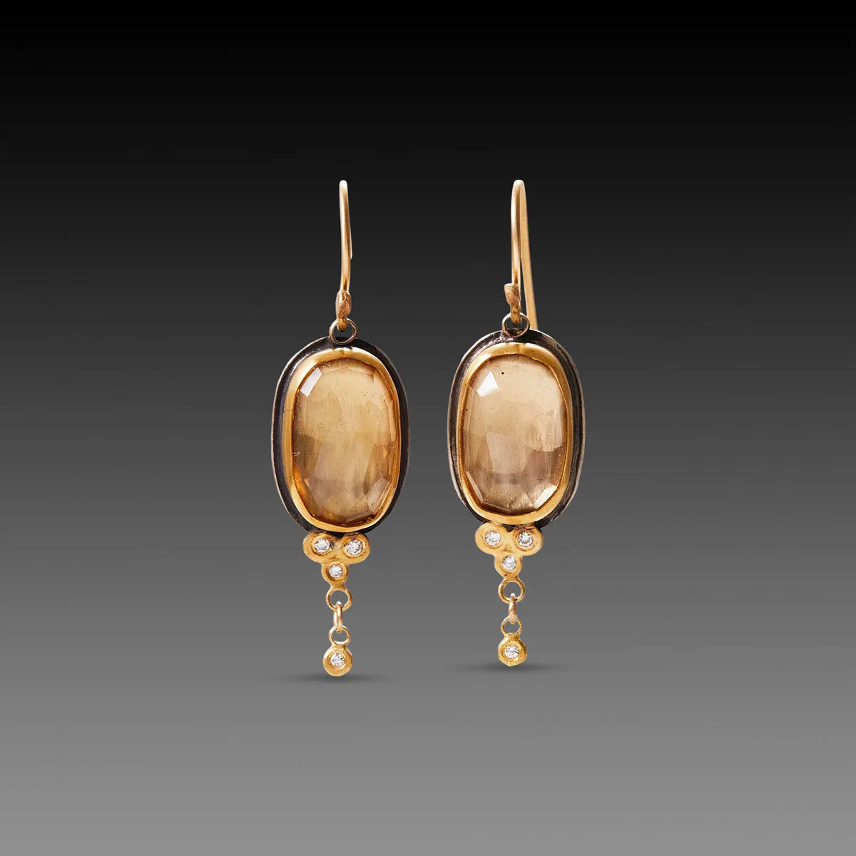 Champagne Quartz Earrings with Diamond Trios,Jewelry Delicate & Elegant
