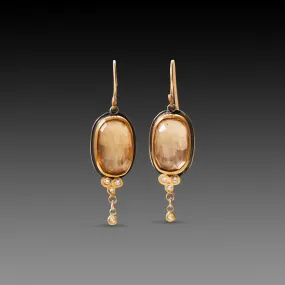 Champagne Quartz Earrings with Diamond Trios,Jewelry Delicate & Elegant