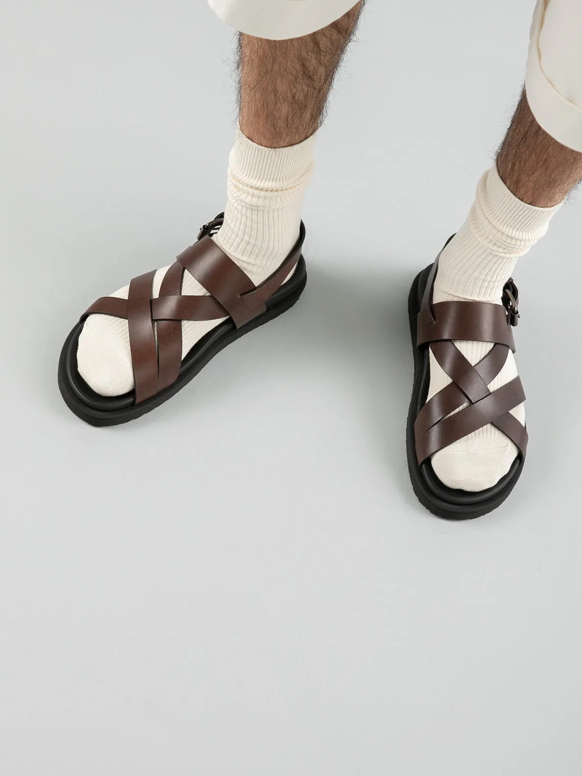 CHARRAT 002 - Black Leather Sandals,Men Sandals