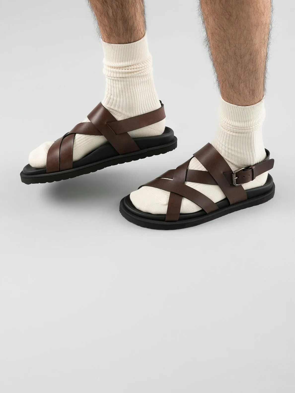 CHARRAT 002 - Black Leather Sandals,Men Sandals