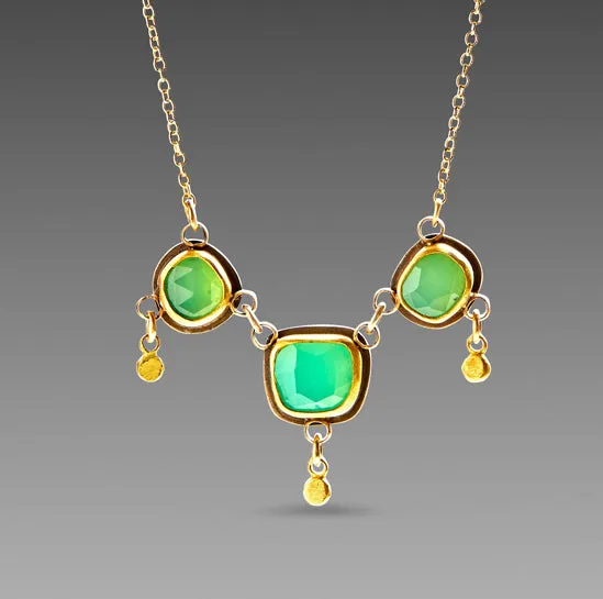 Chrysoprase Necklace with Gold Drops,Jewelry Delicate & Elegant