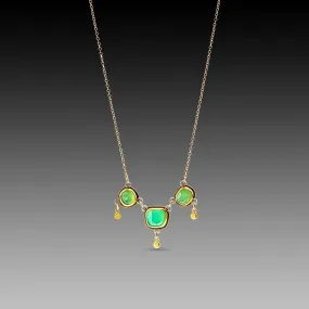 Chrysoprase Necklace with Gold Drops,Jewelry Delicate & Elegant