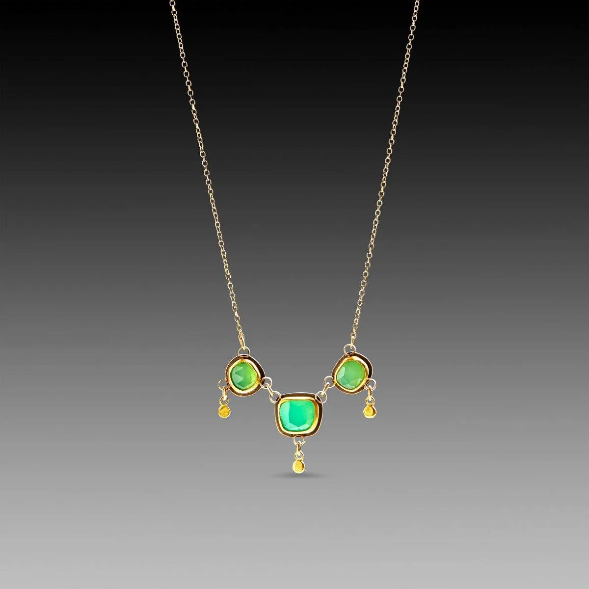 Chrysoprase Necklace with Gold Drops,Jewelry Delicate & Elegant