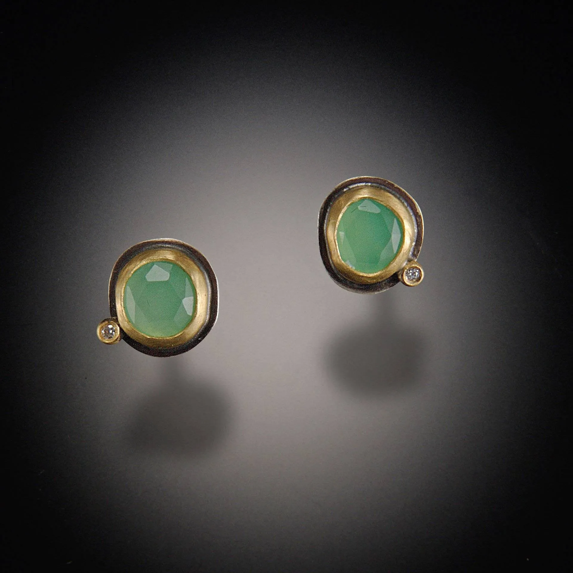 Chrysoprase Stud Earrings with Diamond Dot,Jewelry Delicate & Elegant