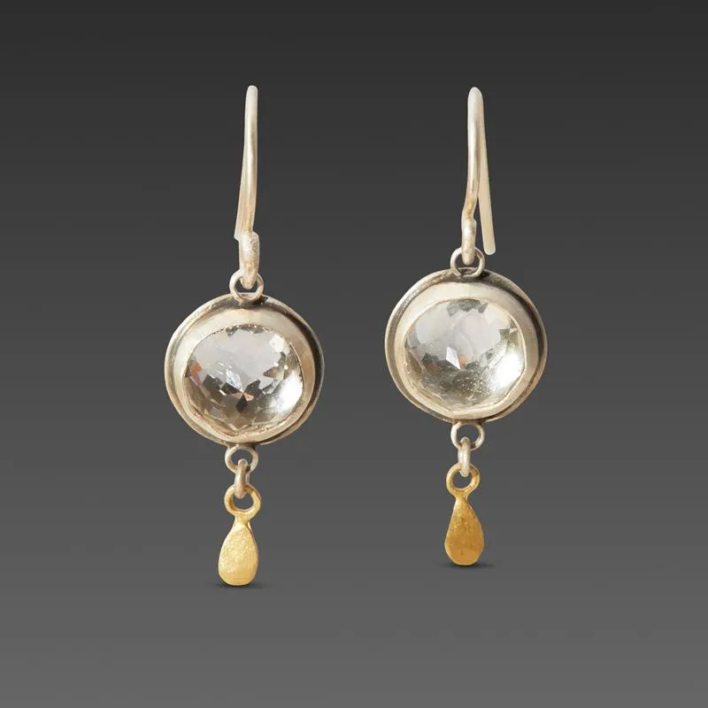 Clear Topaz Earrings with 22k Gold Drops,Jewelry Delicate & Elegant