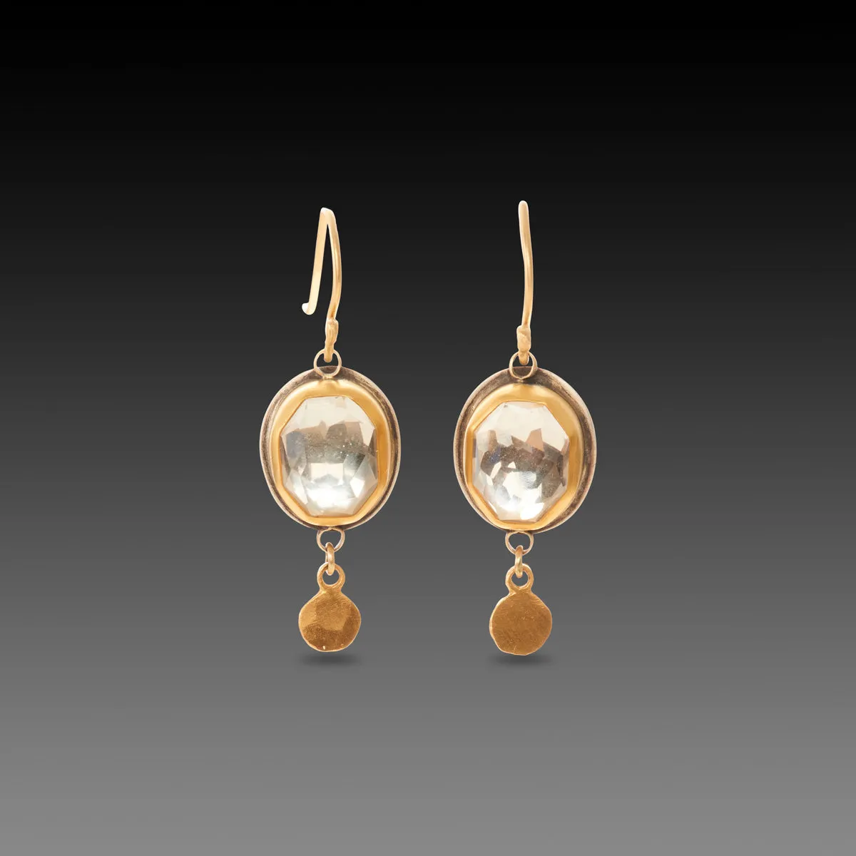 Clear Topaz Earrings with 22k Gold Drops,Jewelry Delicate & Elegant