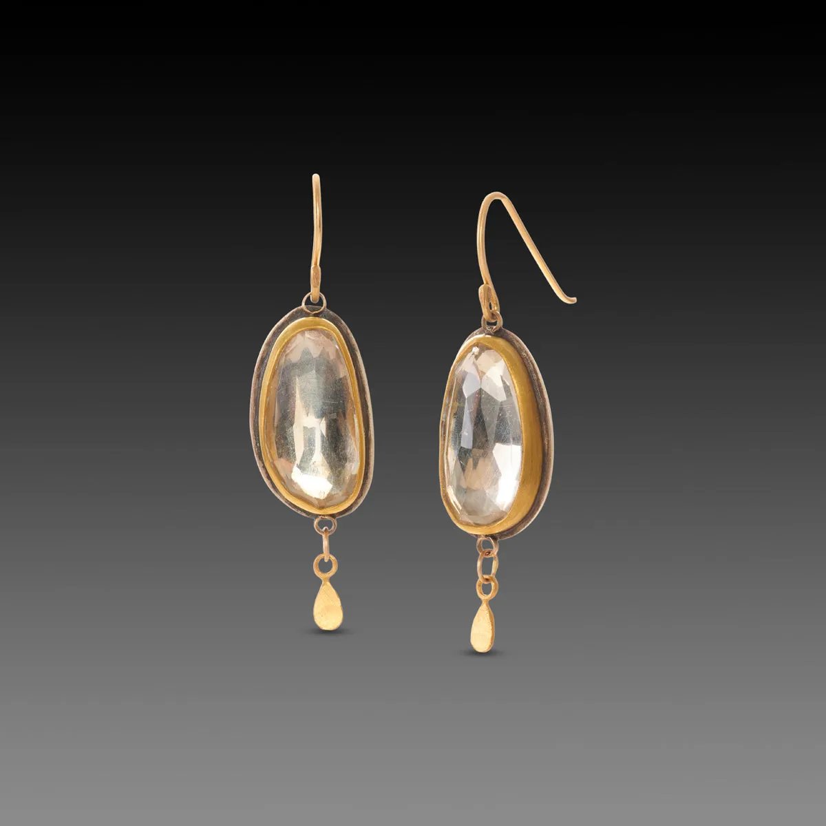 Clear Topaz Earrings with 22k Gold Teardrops,Jewelry Delicate & Elegant