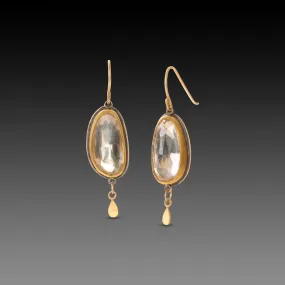 Clear Topaz Earrings with 22k Gold Teardrops,Jewelry Delicate & Elegant