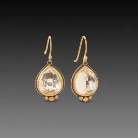 Clear Topaz Teardrop Earrings with 22k Gold Dots,Jewelry Delicate & Elegant