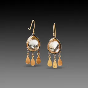 Clear Topaz Teardrop Earrings with 22k Gold Fringe,Jewelry Delicate & Elegant