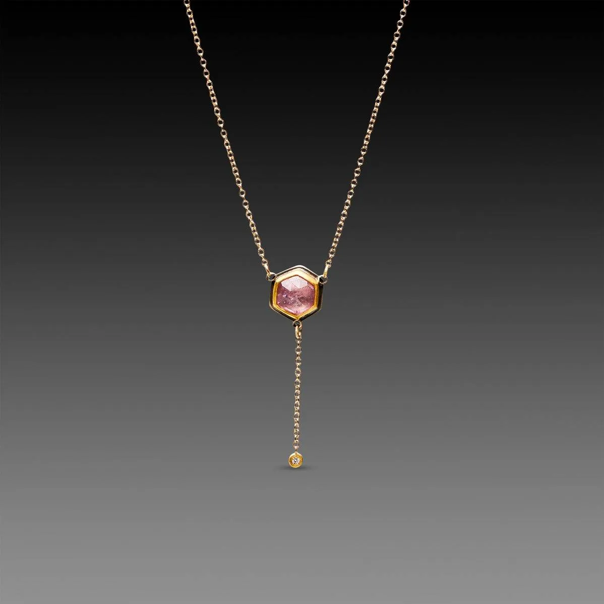 Delicate Pink Sapphire Necklace with Diamond Drop,Jewelry Delicate & Elegant