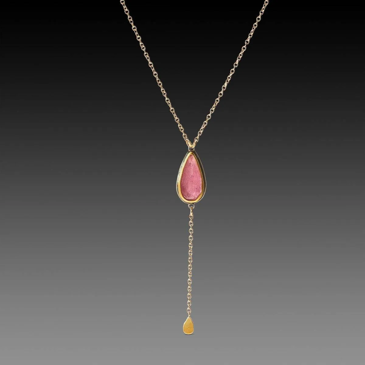 Delicate Pink Sapphire Necklace with Gold drop,Jewelry Delicate & Elegant