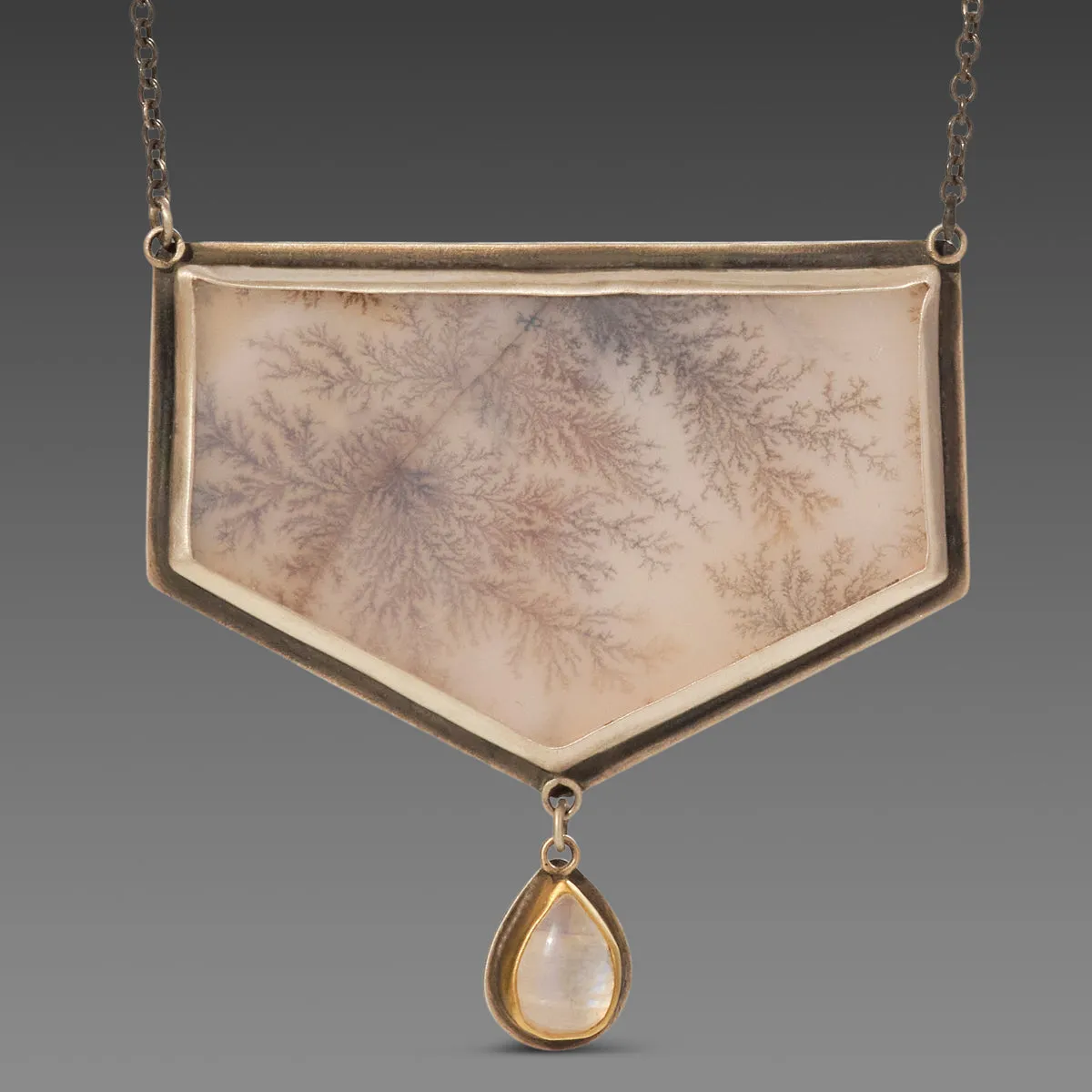 Dendritic Agate & Moonstone Drop Necklace,Jewelry Delicate & Elegant