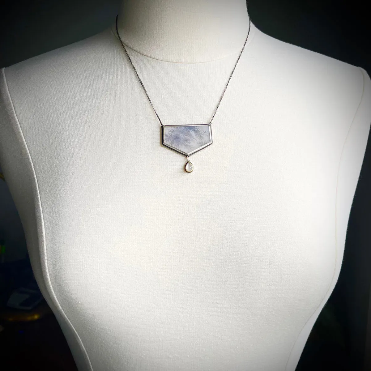 Dendritic Agate & Moonstone Drop Necklace,Jewelry Delicate & Elegant
