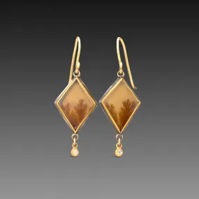 Dendritic Agate Earrings with Diamond Drops,Jewelry Delicate & Elegant