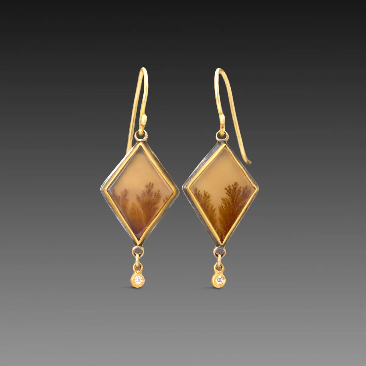 Dendritic Agate Earrings with Diamond Drops,Jewelry Delicate & Elegant