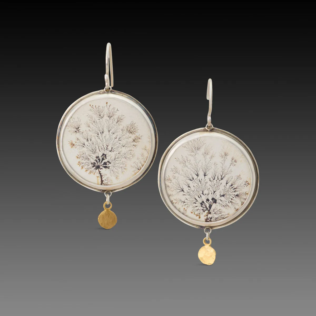 Dendritic Agate Earrings with Gold Disk,Jewelry Delicate & Elegant