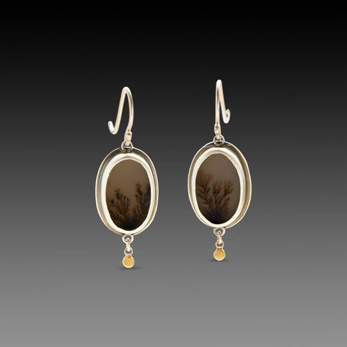Dendritic Agate Earrings with Gold Dots,Jewelry Delicate & Elegant