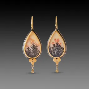Dendritic Agate Earrings with Gold Trios & Diamonds,Jewelry Delicate & Elegant