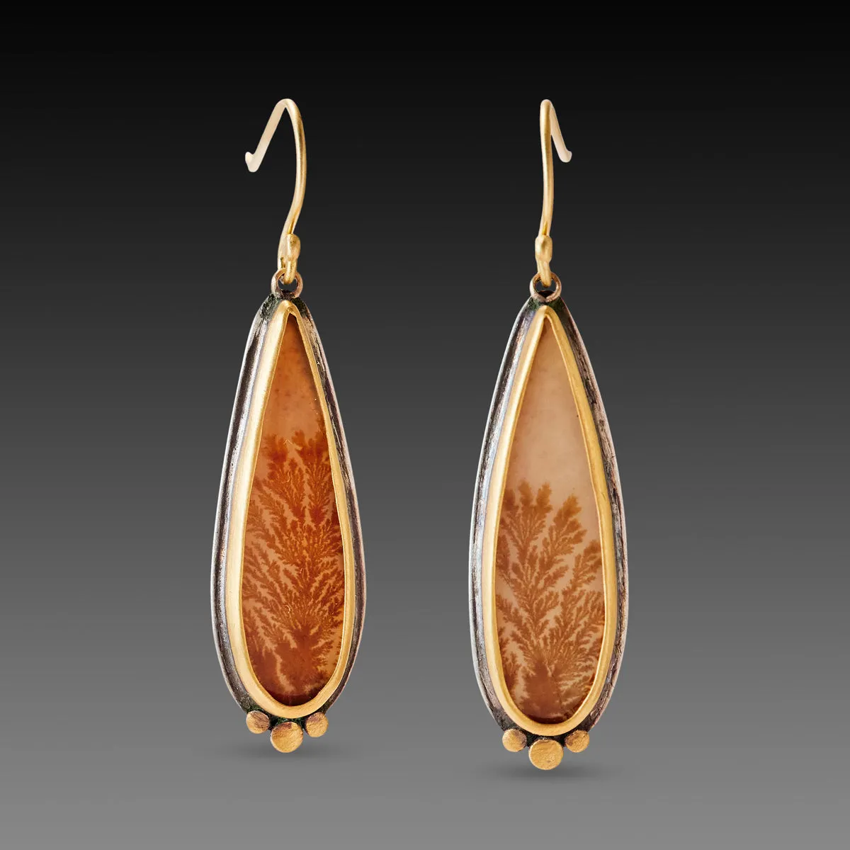 Dendritic Agate Earrings with Gold Trios,Jewelry Delicate & Elegant