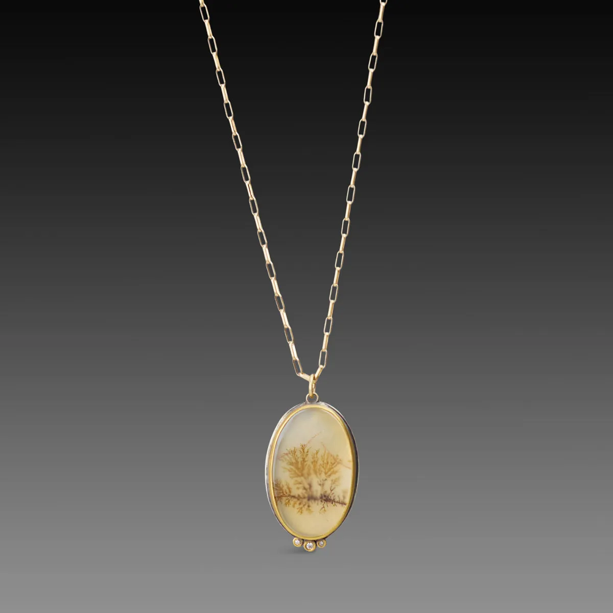 Dendritic Agate Necklace with Diamonds,Jewelry Delicate & Elegant