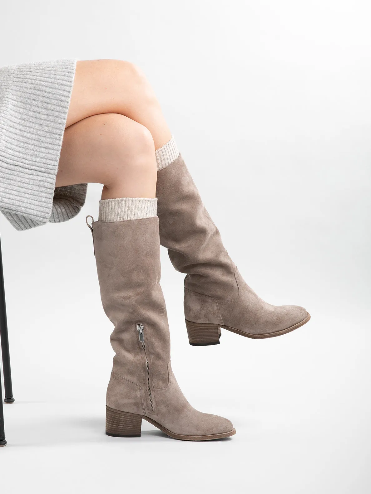 DENNER 116 - Grey Suede Zip Boots,Women