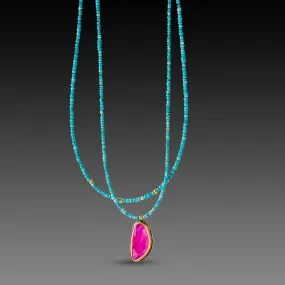 Double Strand Turquoise Necklace with Ruby,Jewelry Delicate & Elegant