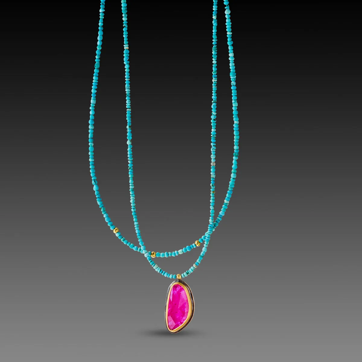 Double Strand Turquoise Necklace with Ruby,Jewelry Delicate & Elegant