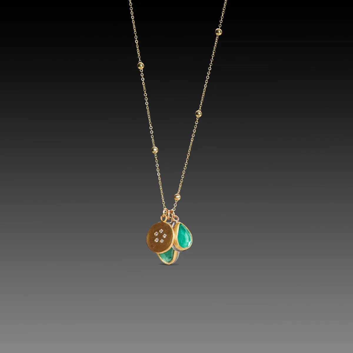 Emeralds & Diamond Disk Cluster Necklace,Jewelry Delicate & Elegant