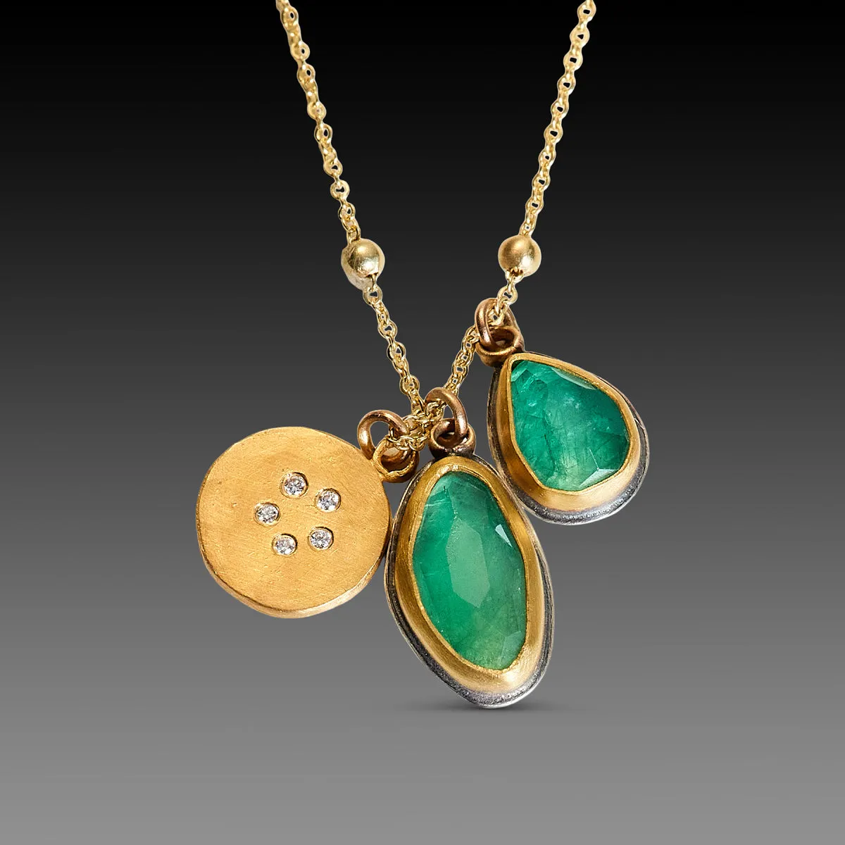 Emeralds & Diamond Disk Cluster Necklace,Jewelry Delicate & Elegant